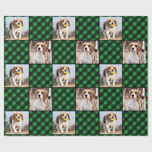 カスタムグリーンバッファロープレイドホリデークリスマス ラッピングペーパー (フラット)