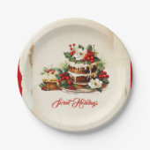 カスタムグリーンパイン葉ビンテージクリスマスパーティー ペーパープレート (正面)