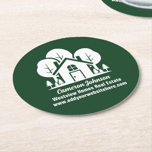カスタムグリーンフォレストハウス実在エステート会社 ラウンドペーパーコースター (アングル)
