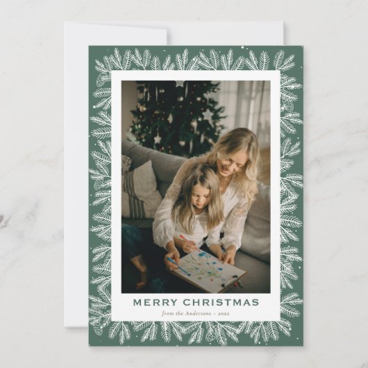 カスタムグリーンフォレストパイン写真クリスマス シーズンカード (正面)