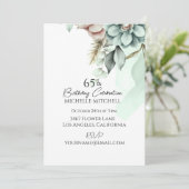 カスタムグリーンフローラヴィンテージ65誕生日 招待状 (スタンド正面)