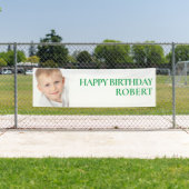 カスタムグリーンホワイトチャイルドの誕生日パーティー写真 横断幕 (インサイチュ)