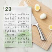 カスタムグリーンホワイトファミリー名写真2023カレンダー キッチンタオル (四つ折り)