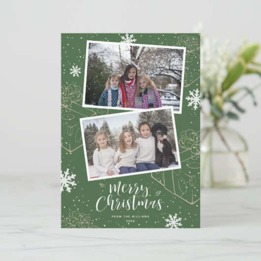 カスタムグリーンメリークリスマスプレゼント写真カード シーズンカード (スタンド正面)