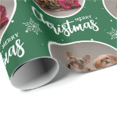 カスタムグリーンメリークリスマスワンサークルフォト ラッピングペーパー (ロールコーナー)
