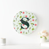 カスタムグリーンモノグラムガーデニング ラージ壁時計 (ホーム)