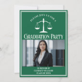 カスタムグリーンロースクール卒業写真パーティー 招待状 (正面)