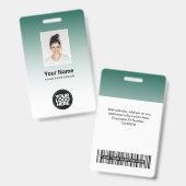 カスタムグリーン写真バーコードロゴ名グラデーション バッジ (正面&裏面)