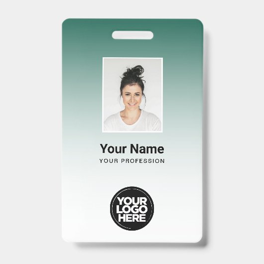 カスタムグリーン写真バーコードロゴ名グラデーション バッジ (正面)