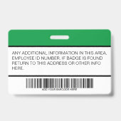 カスタムグリーン従業員フォトバーコード – ロゴ – 名前 バッジ (裏面)