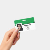 カスタムグリーン従業員フォトバーコード – ロゴ – 名前 バッジ (手持ち)