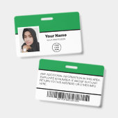 カスタムグリーン従業員フォトバーコード – ロゴ – 名前 バッジ (正面＆裏面)