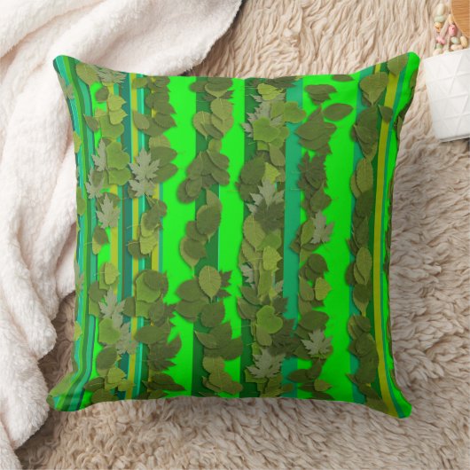 カスタムグリーン葉ストライプ型ソファ枕 クッション
