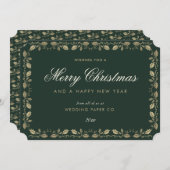 カスタムグリーン金ゴールドホリービジネスクリスマスカード シーズンカード (正面/裏面)