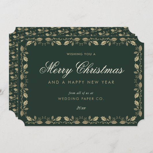 カスタムグリーン金ゴールドホリービジネスクリスマスカード シーズンカード (正面/裏面)
