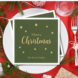 カスタムグリーン&金ゴールドメリークリスマス スタンダードカクテルナプキン