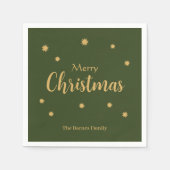 カスタムグリーン&金ゴールドメリークリスマス スタンダードカクテルナプキン (正面)