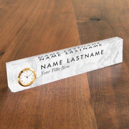 カスタムグレイエレガントホワイトマーブルネームプレート時計 デスクネームプレート (側面)