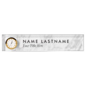 カスタムグレイエレガントホワイトマーブルネームプレート時計 デスクネームプレート (正面)