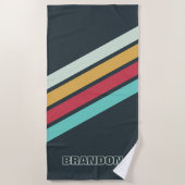 カスタムグレイターコイズコーラルレッドイエローストライプアート ビーチタオル (正面)