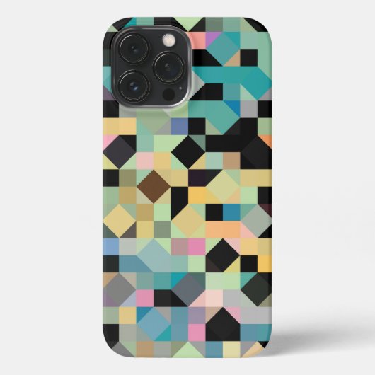 カスタムグレイティール(緑がかった色)ブルーアクアグリーンブラックモザイクアート iPhoneケース (裏面)
