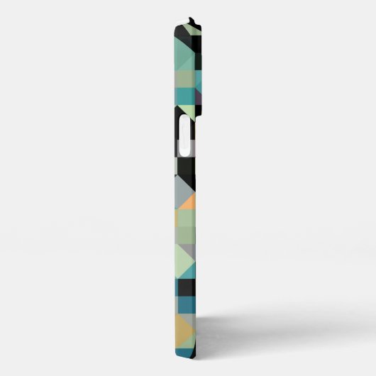 カスタムグレイティール(緑がかった色)ブルーアクアグリーンブラックモザイクアート iPhoneケース (右側面)