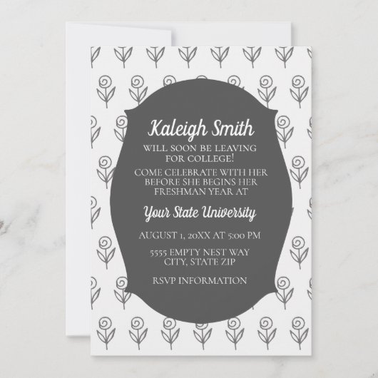 カスタムグレイホワイトフラワーズカレッジトランクパーティー 招待状 (正面)