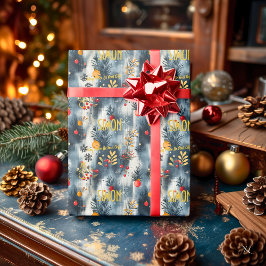 カスタムグレーと金ゴールドクリスマスオーナメント ラッピングペーパー