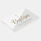 カスタムグレーエレガント金ゴールドクロスベビーバプテスマ ゲストブック (コーナー)