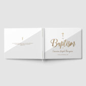 カスタムグレーエレガント金ゴールドクロスベビーバプテスマ ゲストブック (全面)