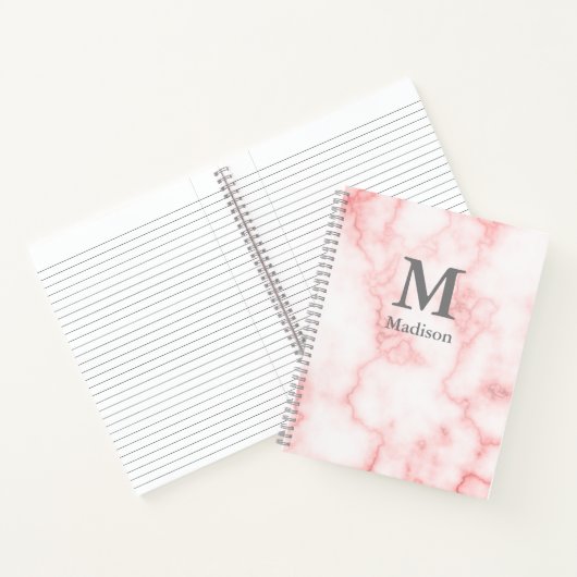 カスタムグレーネームとピンク大理石のルックのモノグラム ノートブック (内部)