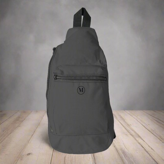 カスタムグレーブラック金ゴールドイニシャルモノグラムスタイリッシュ スリングバッグ