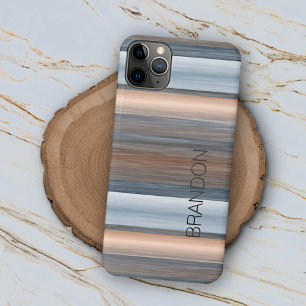 カスタムグレーブルータウペブラウンウォーターカラーストライプアート iPhone 15 PRO MAXケース