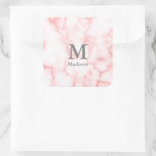 カスタムグレーモノグラムと名オンピンクフェイク大理石 スクエアシール (バッグ)