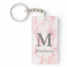 カスタムグレーモノグラムと名前オンピンク大理石ルック