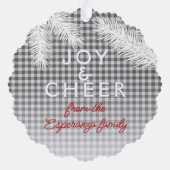 カスタムグレー白い格子柄のギンガムパターン オーナメントカード (裏面)