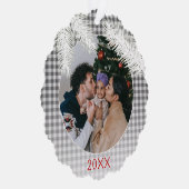 カスタムグレー白い格子柄のギンガムパターン オーナメントカード (右)