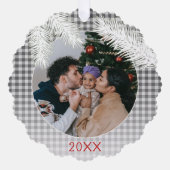 カスタムグレー白い格子柄のギンガムパターン オーナメントカード (正面)