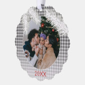 カスタムグレー白い格子柄のギンガムパターン オーナメントカード (左)