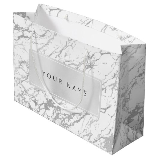 カスタムグレー金属ミニマル大理石グレーストーン ラージペーパーバッグ (裏面アングル)