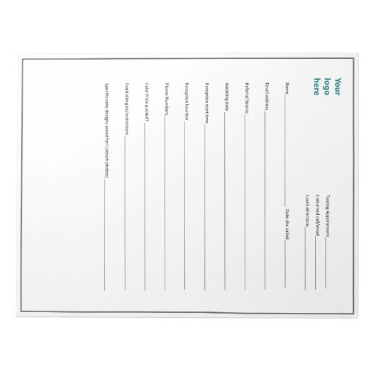 カスタムケーキデコレータアポイントメント型枠カスタムロゴ ノートパッド (正面)