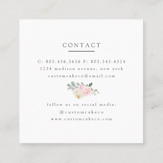 カスタムケーキフローラ金ゴールドグリッターフレームベーカリー スクエア名刺 (裏面)