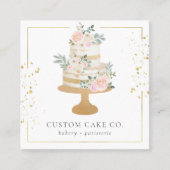 カスタムケーキフローラ金ゴールドグリッターフレームベーカリー スクエア名刺 (正面)