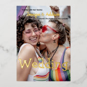 カスタムゲイの写真と水の色の虹の結婚 箔招待状 (正面)