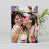 カスタムゲイの写真と水の色の虹の結婚 箔招待状 (立ち正面)