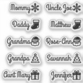 カスタムゲストリスト名かわいいクリスマスシンボル シール (正面)