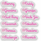 カスタムゲストリスト名かわいい星明るいピンク シール (正面)