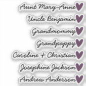 カスタムゲストリスト7名書道パープルハート シール (正面)