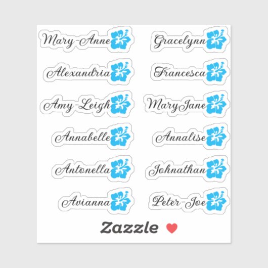 カスタムゲストリスト 12名 カリグラフィー ハワイ 青 シール (シート)