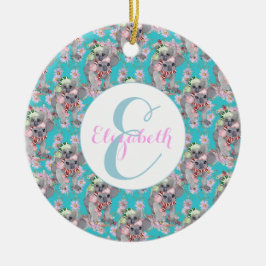 カスタムコアラクリスマスボタニカルヴィンテージブルー セラミックオーナメント